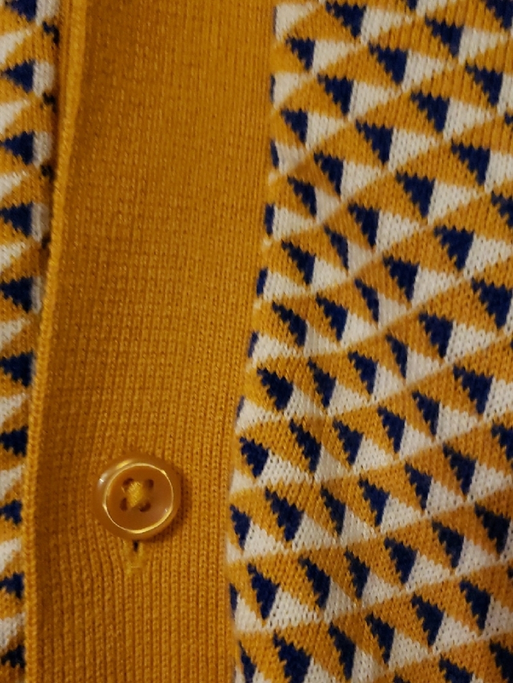 Express Short-Sleeve Knit Button Polo in Mustard Navy White Geometric Flag